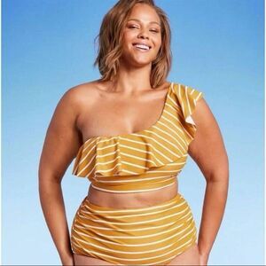 Women's Ruffle One Shoulder Bikini Top - Kona Sol Gold NWT 
Size X 14/16